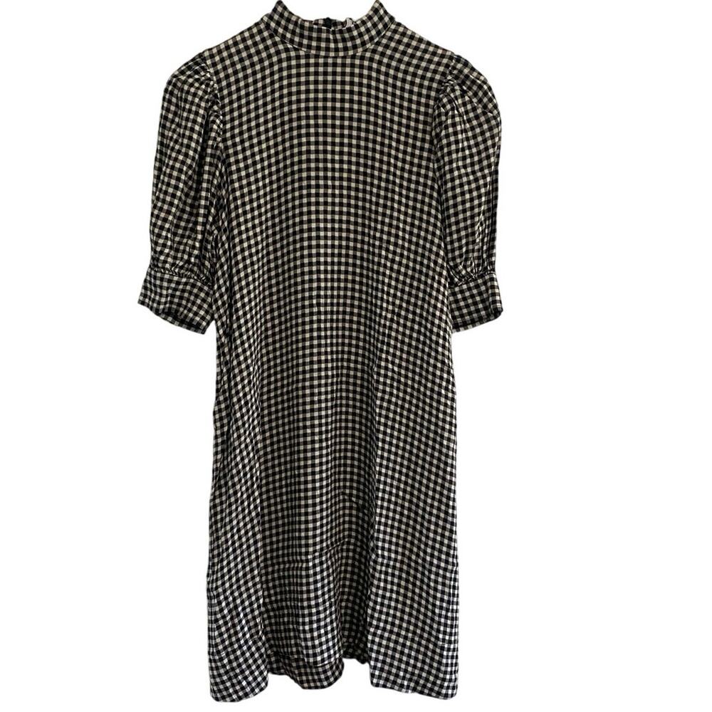 Ganni Black and White Gingham Puff Sleeve Mini Dress 34 US 2 Picnic Cottagecore